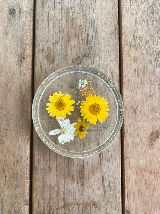 Yellow pressed resin coaster